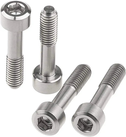 Top Tier Four Piece Titanium Hex Head Bolts For Bike Hardware M5x23mm Socket Cap Screws shown in silver finish.