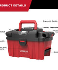 Cordless Wet and Dry Shop Vac With 20V 4.0Ah Battery And Charger, 2.5 Gallon Portable Vacuum Cleaner with labeled features