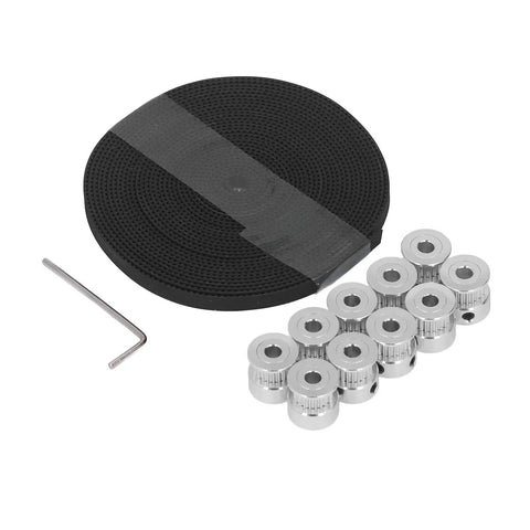 20 Tooth Timing Pulley Aluminum Alloy Sync Wheel Kit With 6mm Rubber Belt For Stable Power Transfer In CNC Machines And 3D Printer Setups Perfect For Hella Smooth Operation, black belt with aluminum pulleys and hex key