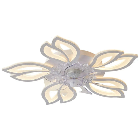 25.1 Inch Ceiling Fan With Lights And Remote Control, LED Flower Shape Flush Mount Low Profile Fan Light Combo, off white ceiling unit