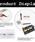 Pin Vise Hand Drill Kit With A Pro Grade Durable Aluminum Alloy Handle Includes Hand Drill Elbow Tweezers Ten PCB Drill Bits And Forty Eight Twist Micro Drill Bits From 0.3 To 3.5 Millimeter For Jewelry Making Resin Craft And Model DIY display with tools and bits
