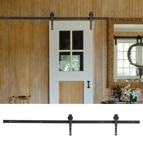 6-Foot Sliding Barn Door Roller Track Kit with Carbon Steel Hardware and POM Rollers installed on a door in a home interior