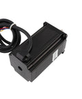Side view of black NEMA 23 2.8A 4-lead bipolar stepper motor with attached cable for CNC/3D printer.