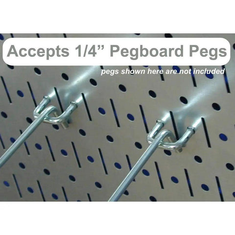 Heavy Duty Standard Workbench Metal Pegboard Tool Organizer In White And Black with 1/4 inch pegboard peg holes.