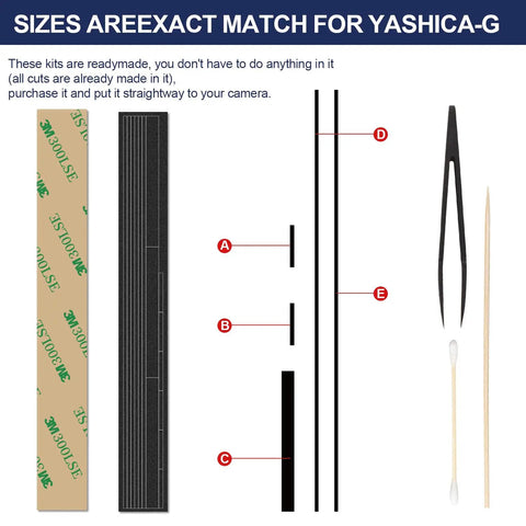 Pre Cut Light Seal Foam Sponge Kit Stops Leaks On Electro 35 Models shows pre-cut foam pieces and tools for Yashica cameras.