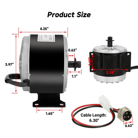 Dimensions of 24V Electric Motor Replacement For E300 E300S E325 Scooters And MX350 MX400 Dirt Rocket Bikes with cable features