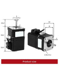 Two brake stepper motors, 12V, 4-lead, 28 Ncm, NEMA17; front and side views.