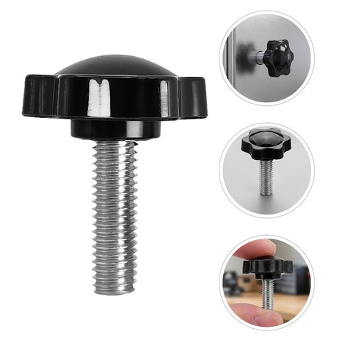 Pro Grade M6x25mm Star Knob With Male Threaded Stud, Anti Slip Grip, Plastic And Carbon Steel Clamping Knob For Industrial Use And Control Panels, Secure Grip For Quick Adjustments, 50 Pack, black star knob with threaded stud shown installed