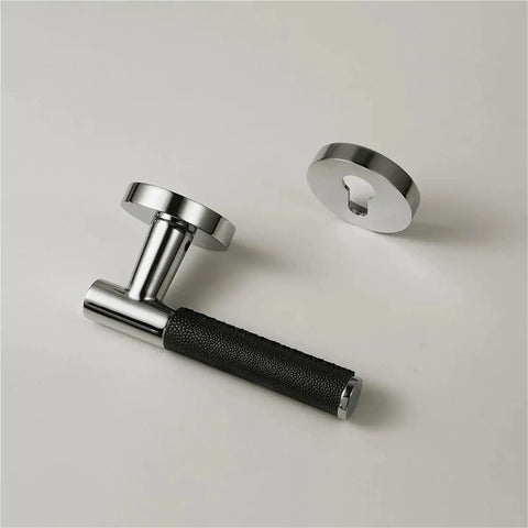 Lychee Skin Door Lock Set In Brass Black Modern Interior Hardware With Dummy Handle For Bedroom And Bathroom Sleek Finish Easy Privacy