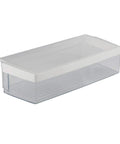 Clear Door Shelf Bin Replacement For Refrigerators Part 00671179, Genuine OEM, Easy Install, Rugged Plastic Bin, Side View