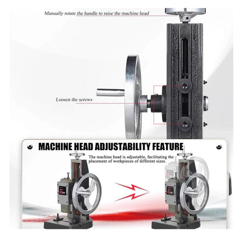 Adjustable machine head feature of Heavy Duty Cast Iron Manual Arbor Press Workhorse for precise work and varying sizes.