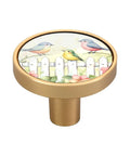 4 Pack Golden Metal Drawer Knobs 32mm Cabinet Knobs Pull Handles With Screws Birds On Fence Pink And Blue Flower Pattern