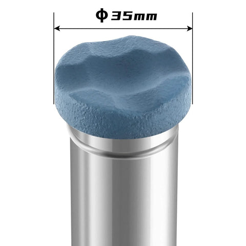 Bottle jack top knob, blue, on a silver hydraulic jack body