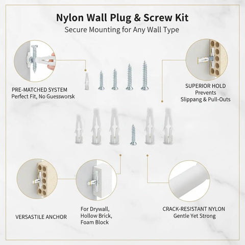Easy Install Nylon Wall Plug And Screw Kit For Drywall Hollow Brick And Foam Block, white nylon anchors with screws