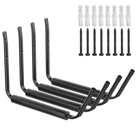 Lightweight Kayak Storage Rack with Wall Mount Hooks for Garage Organization Perfect for Kayaks Paddle Boards includes four hooks and fasteners.