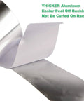 Close-up of 2-inch wide silver aluminum foil duct tape being unrolled from a roll.