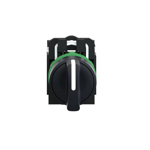 Front view of Harmony XB5 Selector Switch For Industrial Machinery With Plastic Bezel, 3 Positions Stay Put Operation, 2 NO Contacts