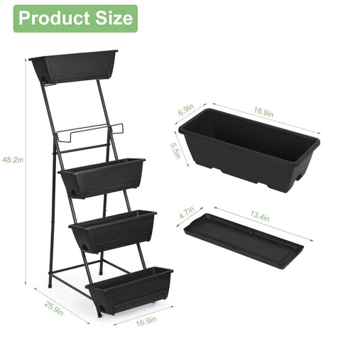 Five Tier Vertical Garden Planter For Balcony Or Patio No Bend Ergonomic Design Space Saving Raised Garden Bed, black frame and pots