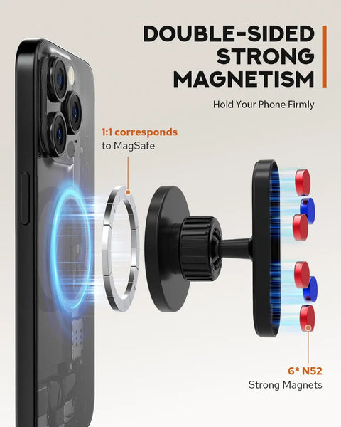 Kickass Magnetic Golf Cart Phone Holder With MagSafe showing double-sided strong magnets for firm phone grip.