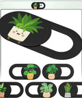 6 Pack Webcam Cover Slides For Laptop And Phone Ultra Slim Botanical Plant Camera Privacy Blockers showing colorful plant designs on black sliders.