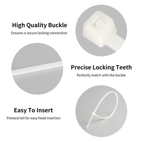 Features of Self Locking Nylon Cable Ties Set With 600 Pieces In 4 6 8 10 12 Inch Assorted Sizes Grab And Go Ready For Heavy Duty
