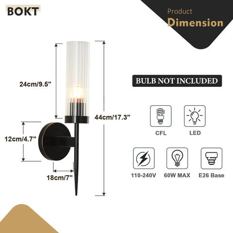 Mid Century Modern Black Wall Sconce Set Of Two 1 Light Clear Cylinder Glass Minimalist Vanity Lighting For Bathroom Hallway Studio