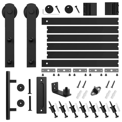 8.2 FT Heavy Duty Sturdy Sliding Barn Door Hardware Kit, Black, includes handle set & floor guide, fits 42"-48" door panel.