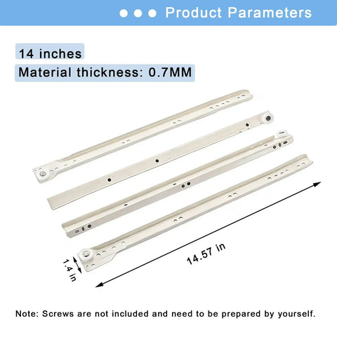 Heavy Duty 14 Inch Drawer Slide Kit With Steel Tracks And Soft Close Silent Runners Built To Last For Cabinets And Dressers Bottom Or Side Mount Glides Replacement For Everyday Use And Heavy Load Drawer Drawers, 14 inches, 0.7MM