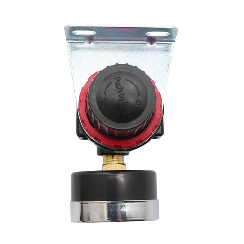 Pneumatic Air Regulator With Bracket And Gauge Quarter Inch NPT Female Thread 0 To 145 PSI Adjustable, front view with bracket