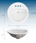 Ready To Rock 19 Inch Round Drop In Bathroom Sink Crafted From Premium Vitreous China featuring faucet holes and rear drain.