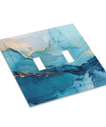 Blue And Gold Marble Texture Double Gang Toggle Light Switch Cover With Elegant Wall Plating That Truly Slaps And Elevates Your Room Aesthetic Without Breaking The Bank, 5x4.9 inches, polycarbonate material.