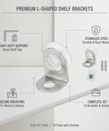 Heavy Duty Stainless Steel L Brackets For Cabinets And Shelves, Reinforced Corner Support Plates With Screws, Pro Grade Floating Shelf Hardware That Stays Totally Legit, 5.9 x 4.7 inch with screws.