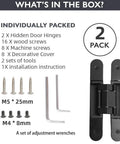 Hidden Door Hinges 2-Pack 7 Inch Black Heavy Duty Concealed Zinc Alloy Invisible Hinges with screws and tools