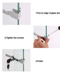 Steps to install 8 Pack Display Case With Sliding Glass Door And Ratchet Lock, Keyed Alike; securing and locking mechanism shown.