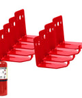 Eight Pack Fire Extinguisher Mount Bracket For Up To 40 Lbs Universal Wall Hanger For Dry Chemical And Water Extinguishers Heavy Duty Iron Rack With Easy Install No Fuss Side Mount, shown in red iron material