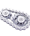 Dope Sprocket Linkage Bike Chain Fidget Spinner With Two Gears, Stainless Steel Premium Mechanic Toy For Fingers, gray on white