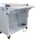Yokoma Pneumatic Foot Sealer Shrink Bag Corner Cutter With Precision 45 Degree Angle Trim For Professional Packaging and adjustable foot pedal control.