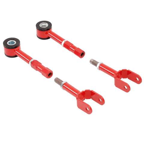 Adjustable Rear Traction Rod Kit For Nissan 350Z Z33 And Infiniti G35 Coupe Sedan Tighten Up Handling And Stability With Precision Steering Steel Radius Arms Powder Coated Red, pair