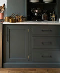 Kitchen with dark cabinets featuring 10 Pack 5 Inch Matte Black Cabinet Pulls For Kitchen Cabinets And Drawers Durable Aluminum And Zinc Alloy Hardware Rust Resistant Non Toxic Heavy Duty Handles For Cupboards With Smooth Ergonomic Grip CK0081.