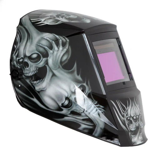 Auto Darkening Welding Helmet With 4/5-13 Shade Range And Large 3.86x2.50 Viewing Window Solar Powered ANSI Z87.1 Compliant; skull design