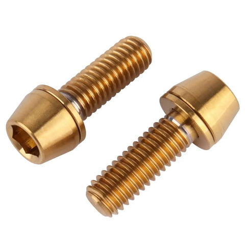 Gold finish Six Pack Titanium M6x16mm M6x18mm M6x20mm Allen Hex Tapered Head Bolts For Bicycle Fittings displayed at angle