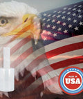 Clear Stretch Wrap Film Rolls With Built In Handles 5 Inch X 1000 Feet 45 Gauge Self Sealing Packing Film shown with American flag background.