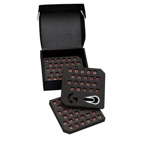 Renewed Tactile Gaming Keyboard Switch Kit Compatible With Pro X Featuring 92 Pull And Replace Brown Switches in storage box