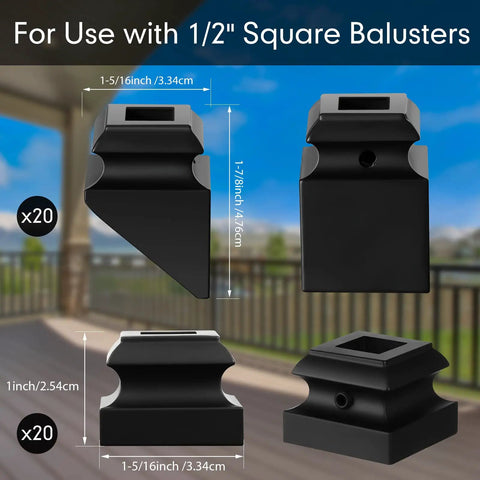 Set Of 40 Iron Baluster Shoes With Flat And Slant Options For 45 Degree Stairs Includes Screws Fits Half Inch Square Balusters