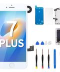 Iphone 7 Plus Screen Replacement Complete Assembly With Home Button White 5.5 Inch LCD Digitizer 3D Touch Front Glass Front Camera Ear Speaker Repair Tool Kit A1661 A1784 A1785 with tools