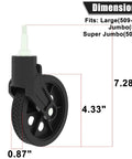 Heavy Duty Black Shopping Cart Front Wheels Set showing dimensions for smooth rolling and quick replacement, large fit