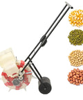 Manual Hand Push Seed Seeder With 7 Nozzles Adjustable Depth And Spacing Precision Planter For Corn Soybean Peanut Cotton Mung Bean Large Capacity Roller Seeder For Garden Farm showing side view with seed options