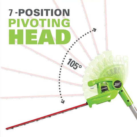 7-position pivoting head illustration for 40V Polesaw and Hedge Trimmer Combo With 8-Inch Bar 20-Inch Dual Action Blades Tool Only Gen 1 Aluminum