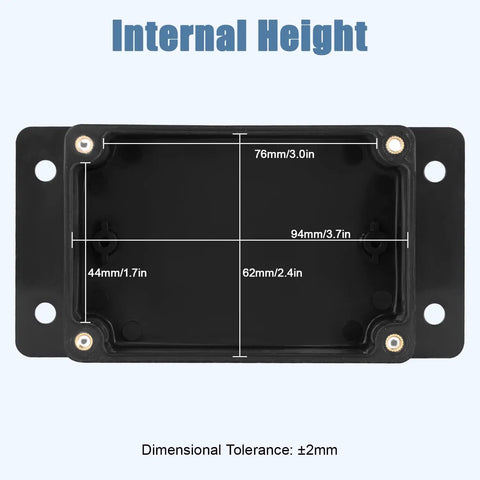 Internal height diagram of IP65 Waterproof ABS Junction Box With Clear Cover Enclosure For Indoor And Outdoor Use Rugged Black Project Box With External Mounting Ears Tough As Nails Weather Ready 3.9 By 2.6 By 1.9 Inches, 76mm x 94mm