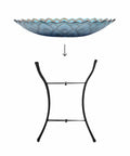 Handpainted Mosaic Flower Fusion Glass Pedestal Bird Bath For Outdoor Patio Garden Backyard Deck Decor, 21 Inch Height In Blue And Purple, Multi Functional Waterer Or Bird Feeder With Foldable Stand